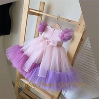 Meadow Pink and Lilac Pageant Dress for Girl Round Neck Children Birthday Wedding Dress Zipper Back Ball Gown Party Tutu Dresses