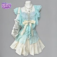 Coquette Sweet Vintage Lace Ruffle Bow 2 Piece Set Women Slim Fit Camisole Top High Waist Pleated Skirt Casual Date Night Outfit