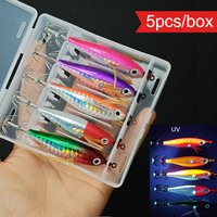 5pcs/Box Horizontal Squid Jig Egi Set 8cm Luminous Wood Shrimp Lure UV Glow Laser Fishing Baits for Squid Octopus Cuttlefish