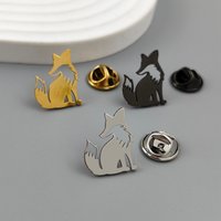 Metal stud brooch. Standing alert fox stainless steel brooch, universal badge emblem, exquisite and compact gift