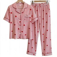 Ladies Ins Sweet Striped Love Wrinkle Cloth Short Sleeve Pants Women's Home Clothes Pajama Set Women's Sleepwear Homewear