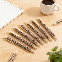 Leopard Print Retractable Ballpoint Pens – Stylish Smooth Writing Office Stationery Set, Black Ink, No Cap, Multi-Color Barrel