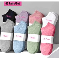 10/20/40 Pairs/Set Women's Candy Colors Cotton Women Short Socks Ankle Breathable Invisible Socks Casual Summer Thin Socks