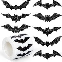 500pcs Halloween Bat Stickers Roll Laser Black Bat Waterproof Glitter Self-Adhesive Stickers for Halloween Party