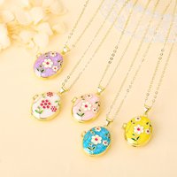 New Fashion Enamel Rose Flower Photo Box Pendant Necklace for Elegant Women's Party Wedding Neck Jewelry Choker Accessories