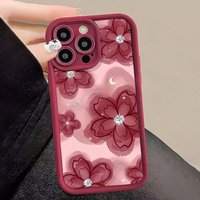 Red Gradient Floral Pattern Phone Case For iPhone 17 Pro Max 16E 15 Pro 14 13 12 11 Mini AIR XS XR XS 8Plus Shockproof Cover
