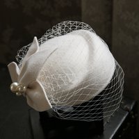 Chapeau d'hiver à nœud en laine avec voile, fascinateur de mariée élégant de Style français pour femmes, chapeau Derby Ascot Vintage pour femmes