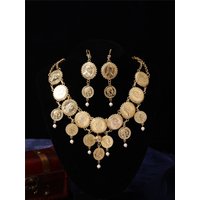 Vintage Ladies' Jewelry Set - Earrings - French Coin Pendant - Pearls - Ladies' Wedding & Banquet Jewelry
