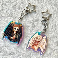 anime KeyChain men Good Omens key chain Women acrylic car Cosplay Japan key ring Pendant party phone charm kids friends Gift