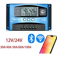 12V 24V WiFi bluetooth MPPT Solar Charge Controller w/LCD Display Dual USB For Lead-acid Lithium Battery 100A 60A 40A 30A