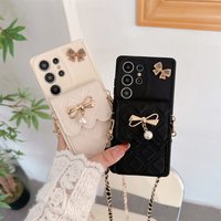 3D Bowknot Crossbody Card Holder Wallet Phone Case For Samsung Galaxy S26 Ultra S25 Edge S24 S23 S21 S20 FE S22+ Plus Note 20