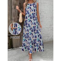 Elegant Women's Dresses Summer Sleeveless Flowers Printed Round Neck Dresses Tops Outdoor Street Fashion Quick-Dry Woman Clothes