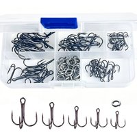 50/100pcs/box Fishing Treble Hooks Kit High Carbon Steel Hooks Strong Sharp Round Bend with Split Rings for Lures Baits