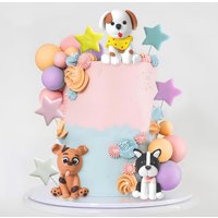 17pcs Dog Cake Topper Clay Puppy Star Yellow Pink Purple Ball Cake Topper for Dog Theme Birthday Dog Pet Party Supplies