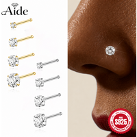 AIDE 925 Sterling Silver Classic Four Claw Diamond Studded Nose Nail Ear Bone Nail for Women Multi-size Mini Exquisite Piercing