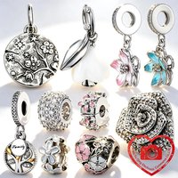 2026 Flowers Charms Family Tree Cherry Blossom Pink Daisy Spacer Clip Beads Fit Original Snake Bracelets DIY Women Jewelry Gifts