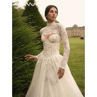 Detachable Train Wedding Dress Shiny Pearls Lace Mermaid Bride Robe Modest Bridal Gown With Jacket Customized Robe De Mariée