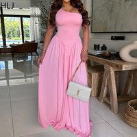 HLJ Summer New Elegant Ruched Patchwork Bodycon Dresses Woman Inclined Shoulder Backless Dress Female Streetwear Vestidos 2026