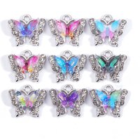 10Pcs Mixed Color Crystal Butterfly Animal Charm Pendant Sweet Women's Earrings Bracelet Accessories Diy Jewelry Making Supplies