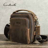 CONTACT'S Men Small Shoulder Bag Genuine Leather Crossbody Messenger Bags for 8.3'' iPad Mini Vintage Designer Handbag Male Bag