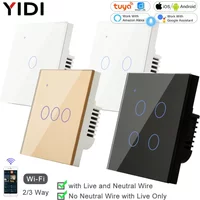 Tuya WiFi Smart On Off Light Switch 220V Power Button Wall Touch Alexa Google Home Voice With Without No Neutral Wire EU Two Way