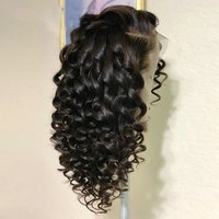 Preplucked Soft Black Soft 26“Long Deep Wave180Density Lace Front Wig Synthetic For Women Heat Resistant Glueless