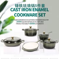 5 Piece Pots and pans set Wok pan Gas induction cooker universal Cooking pot Non stick Enamel Frying pan Cast iron cookware set