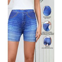 AliExpress NONE Denim Print Leggings Shorts for Women High Waist Stretchy Yoga Shorts Casual Workout Fitness Running Cycling Shorts for Summer