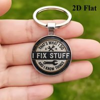 2D Flat Vintage Humor Keychain – Zinc Alloy Glass Pendant, Gift for Mechanics Craftsmen, Father's Day Christmas Party