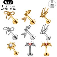 ASTM F136 Titanium Koi Fish Cartilage Earring 16G with CZ Bat Design Ear Stud Labret for Women Jewelry Cartilage Piercing