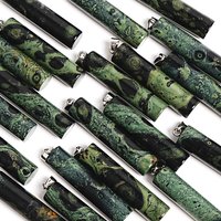 NATURAL GREEN GEMSTONE CYLINDRICAL PENDANT STONE 49X12MM FOR HEALING TRIBAL JEWELRY MAKING DIY NECKLACE BRACELET GIFT FOR HER