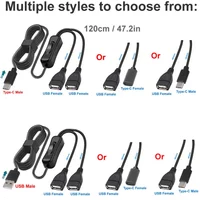 1 to 2 Type C Extension Cable with On/Off Switch USB-C Male to Female Splitter Charing Cord USB to Dual Extension Cable 5V 2A