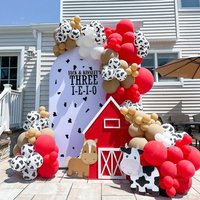 124Pcs Farm Cow Themed Balloons Garland Arch Kit Milk Cow Red White Latex Balloon Child Birthday Party Decoration Farm Party