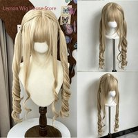 Blonde Double Ponytail Natural Long Hair Synthetic Wigs with Bangs Princess Cut Lolita Hair Halloween Cosplay Y2K Wig for Women