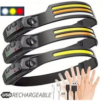 USB Rechargeable COB LED Headlamp,Motion Sensor Headlight with Built-in Battery,Bright Head Flashlight,Outdoor Camping Hiking