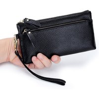 Women Genuine Leather Long Clutch Wallet 2026 Large Capacity Portable Zip Wristlet Purse Classic Design Ladies Phone Card Holder