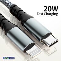 Câble USB C vers Lightning certifié MFi, 20W, en nylon tressé, charge rapide pour iPhone 14-8, iPad, AirPods, 1m, 2m, 3m