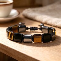 New hot-selling natural stone square woven bead bracelet tiger eye hematite adjustable vintage bracelet jewelry wholesale