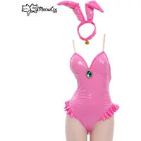 MeowcosWomen Pink Princess Sexy Pink Bunny Girl Costume with Stockings Cosplay Costumes