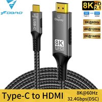 8K Type-C to HDMI Cable Unidirectional Video and Audio Transmission Nylon Braided 8K@60Hz 4K@120Hz Suitable for Laptops Phones