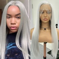 Sliver Grey Straight Wig Long Synthetic Hair Grey Wigs Long 13X4 Silk Straight Wigs Lace Front Wigs for Women Daily Use Cosplay