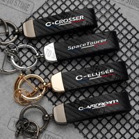 For Citroen Citroën C-Elysee C-Crosser Space Tourer C-Airdream LOGO Carbon Fiber Leather Car Keychain Horseshoe Buckle Jewelry