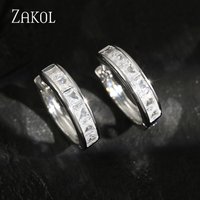ZAKOL Simple And Exquisite Square Zircon Hoop Earrings for Women Micro-set Copper Fashion Charming Daily Piercing Jewelry
