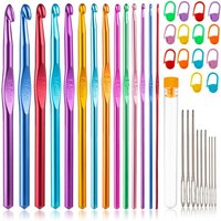 37Pcs Aluminum Crochet Hooks Set with 14Pcs Stitch Markers(Random color) and 9Pcs Large-eye Blunt Needles Knitting Needles Kit