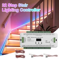 Motion Sensor LED Stair Light Controller 32CH Single Color 2CH RGB Pixel SPI LED Strip Controller For Indoor Stairway Lighting