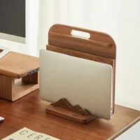 Laptop Vertical Storage Stand Custom Soild Wood Landscape Theme Walnut Wood Base Stand Desktop Decoration Custom Wooden Stand