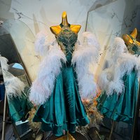 Latin Dance Costume, Rhinestone Women's High-end Custom Hanging Neck, Jade Green Large Skirt, Samba Performance Dress