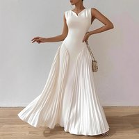 Elegant Pleated White Dress Women Sleeveless Sexy Full Skirt Draped Dress Summer Slim Vacation Party Night Gown Vestidos
