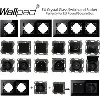 Pavé mural en verre cristal noir pur, bricolage ue, 1 ou 2 gangs, bouton-poussoir croisé, interrupteur de rideau, données USB Cat6, prise française pour boîte ronde