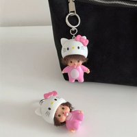Cute Hello Kitty Keychain Cartoon Monchhich Vinyl Pendant Desktop Decoration Model Children's Toy Doll Birthday Gift 몬치치 키링